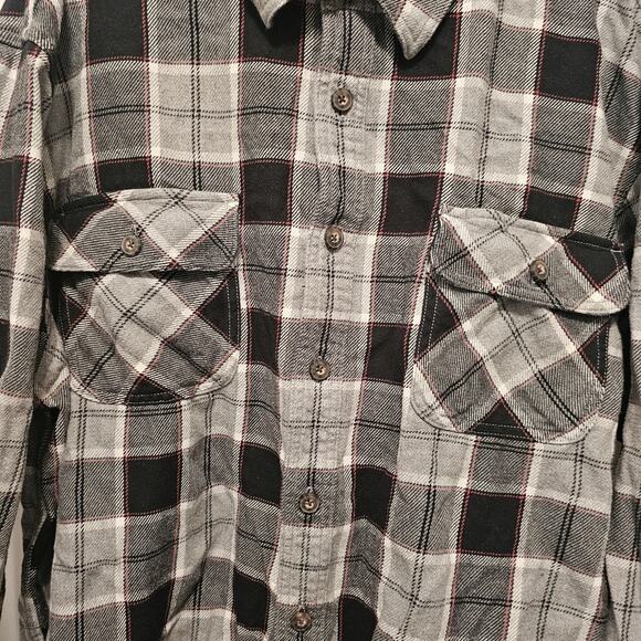 Duluth Trading Men’s 3XL Tall Cotton Plaid Flannel Shirt Long Sleeve Gre/Black/C - Picture 2 of 6